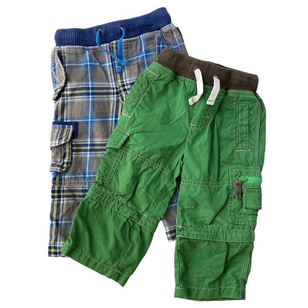 Mini Boden Convertible Pants Bundle - Solid, Plaid - Green, Blue Grey - 1.5Y